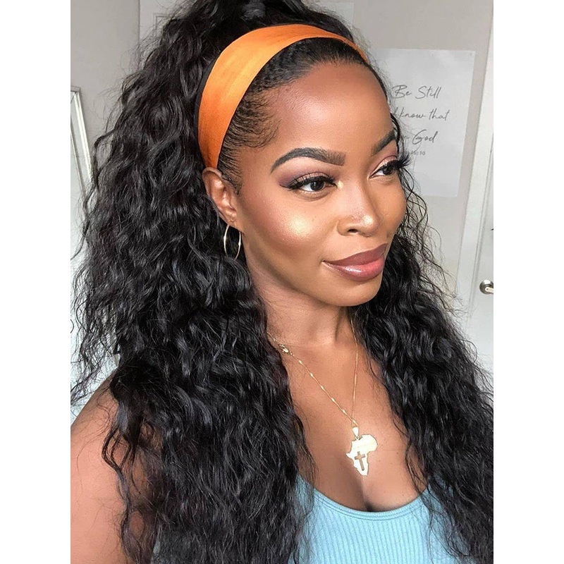 CurlyMe Glueless Water Wave Hair Headband Wig Adjustable No Lace Wig 10(bob)