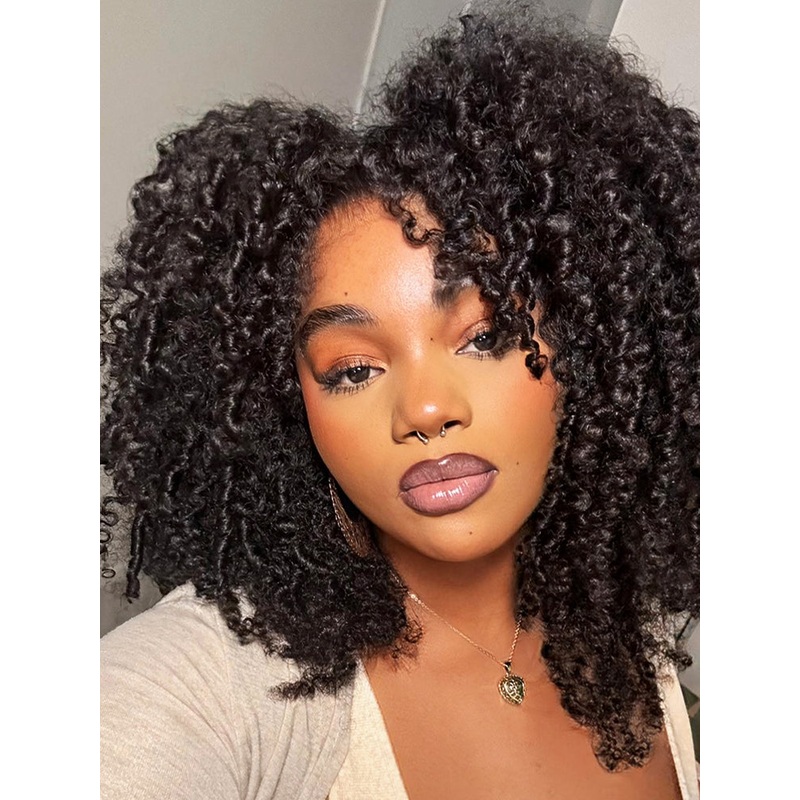CurlyMe Pre-bleached Wear Go Glueless Afro Kinky Curly Pre-cut HD Lace Wig Pre-plucked 7×5 HD Lace 180% 8(bob)