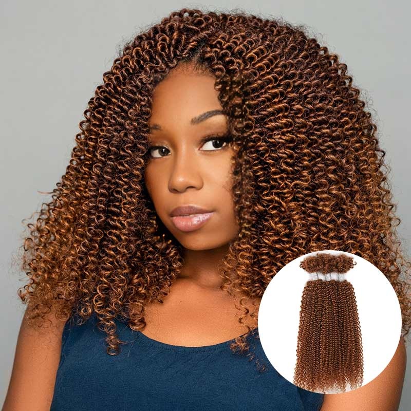 50% OFF|Auburn Brown Afro Kinky V Bulk for Kinky Twist #Auburn Brown 30 3 Packs (Full Head) 10”
