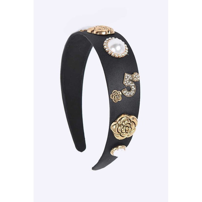 Crystal Rose Number 5 Iconic Headband Black O/S