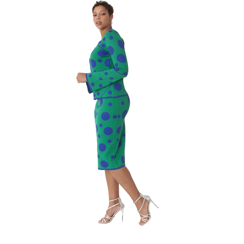 Kelly Green & Royal Blue Polka Dot Knit Suit -5343 EMERAL / BLUE 6