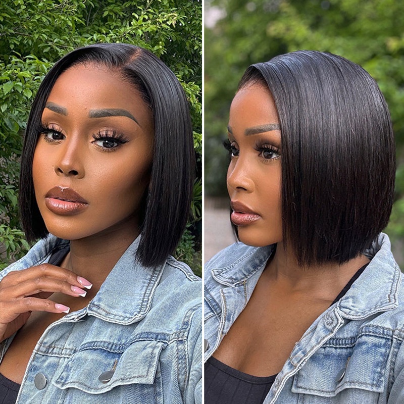 48H Delivery | PreMax Wigs | Super Natural Hairline Silky Blunt Cut Bob Glueless 13×4 Frontal Lace Human Hair Short Wig Pre-Cut Lace – US Only 13×4 Frontal Lace 10