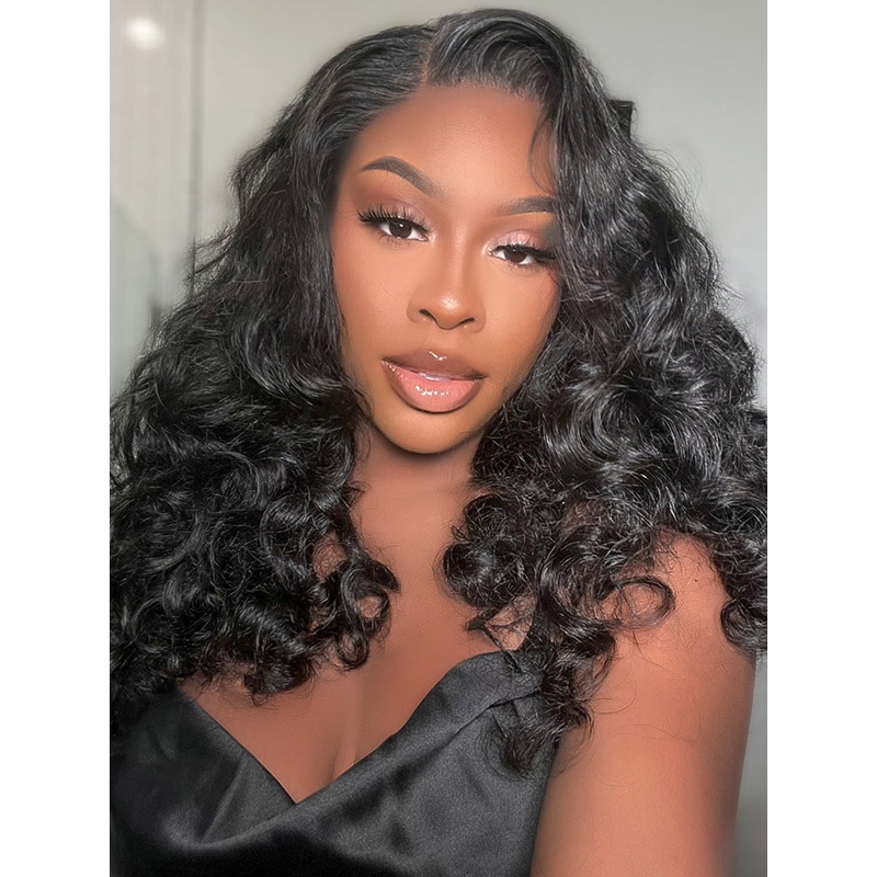 CurlyMe Ocean Wave Glueless Wear Go Wig Pre-cut HD Lace Wig Pre-plucked Bleached HD Lace 16(bob)