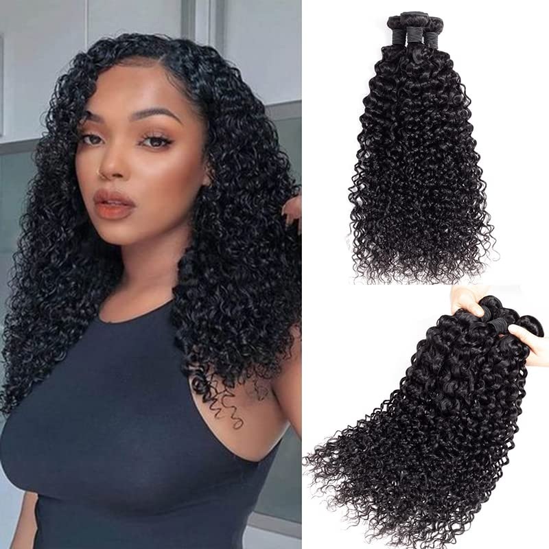 QVR Unprocessed Bohemian Curly Bundles Remy Human Hair 3pcs Natural Black 8”8”8”