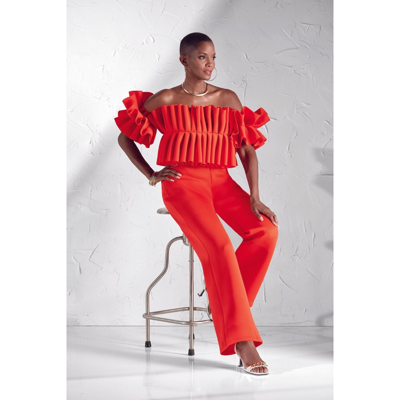 Remarkable Ruffles Jumpsuit by Studio EY ORANGE 1X