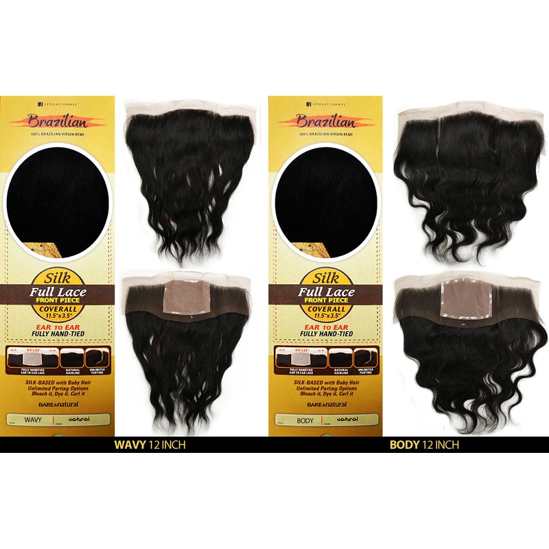Sensationnel Bare & Natural 100% Brazilian Virgin Remi SILK FULL LACE FRONT PIECE COVERALL WAVY / BODY 12″ (11.5 x 3.5) 12 Body NATURAL