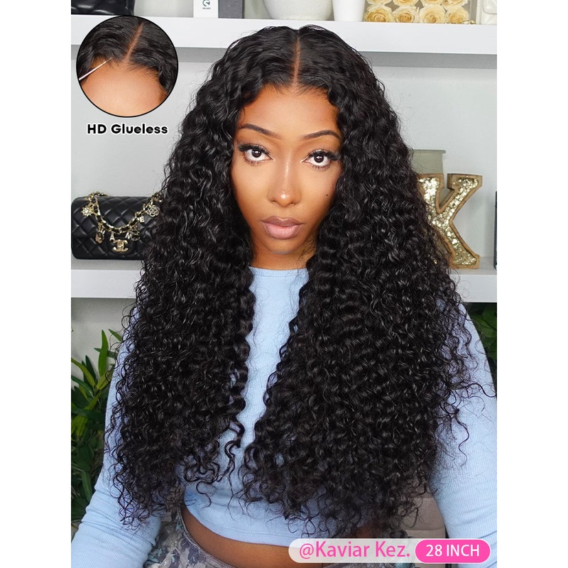 CurlyMe Pre-bleached Wear Go Glueless Wig 7×5 Pre-cut HD Lace Water Wave Human Hair 7×5 HD Lace 180% 8(bob)