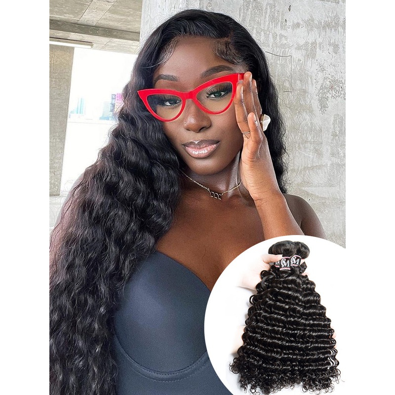 Deep Wave Hair Bundles Deal 1/3/4Pcs Natural Black Hair 3 Bundles/Pack 10 12 14