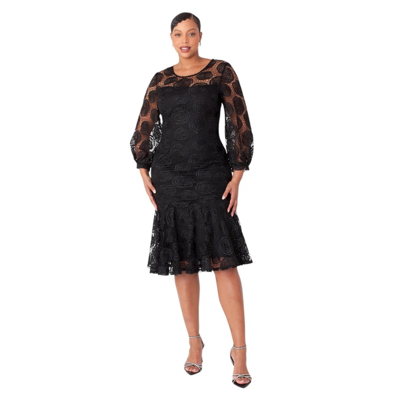 Elegant Rosette Lace Dresses with Lining- 4887 BLACK 8