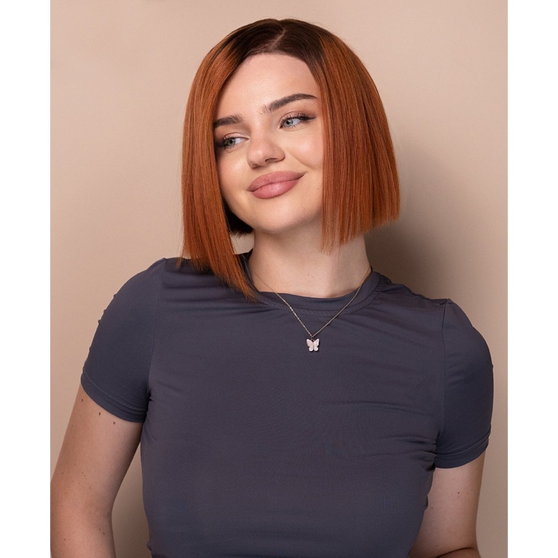lace front bob human wig – 8″ rooted ginger.