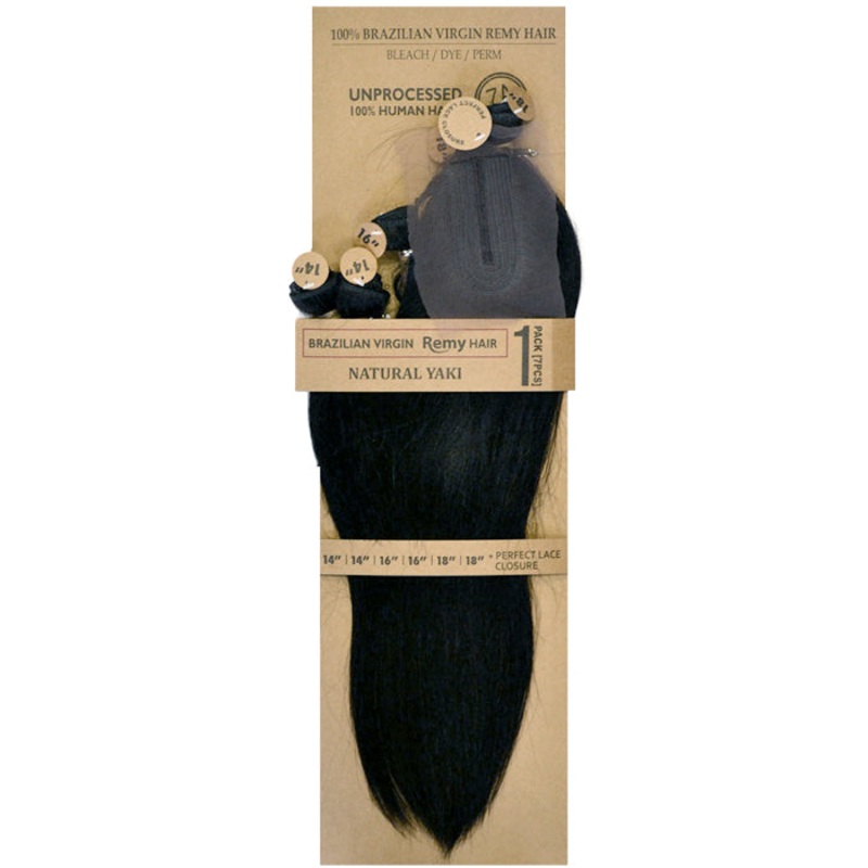 Laflare 100% Unprocessed Brazilian Virgin Remy Human Hair Weave – 7 PCS NATURAL YAKI 18/20/22″ 16/18/20 NATURAL