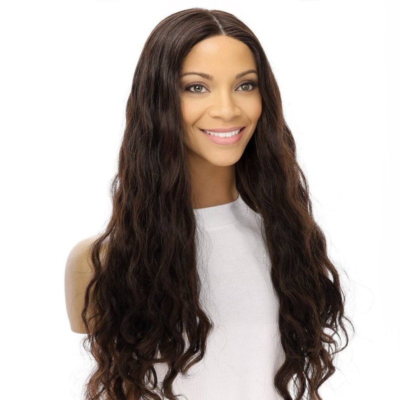26″ Ponytail Silk Top Wig Dark Brown Wavy Zig Zag Lace Front