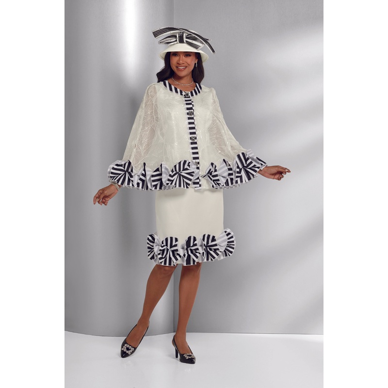 A Dash of Stripes Cape Dress by EY Boutique WHITE/BLACK 16W