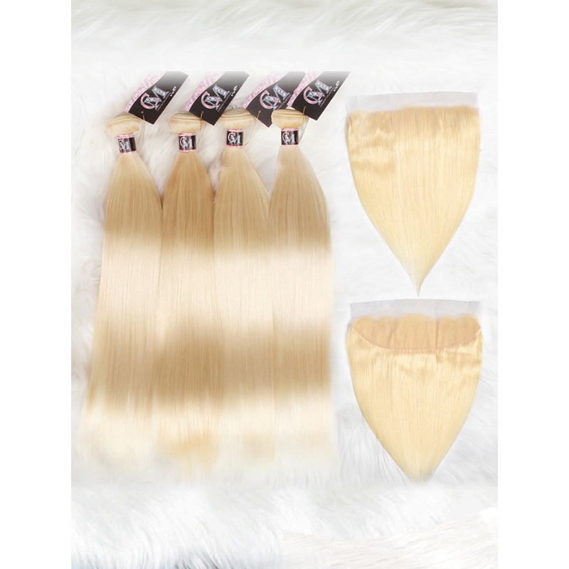 CurlyMe 613 Blonde Straight Human Hair 4 Bundles with 13×4 Lace Frontal 8 8 10 10 13×4 Frontal 8