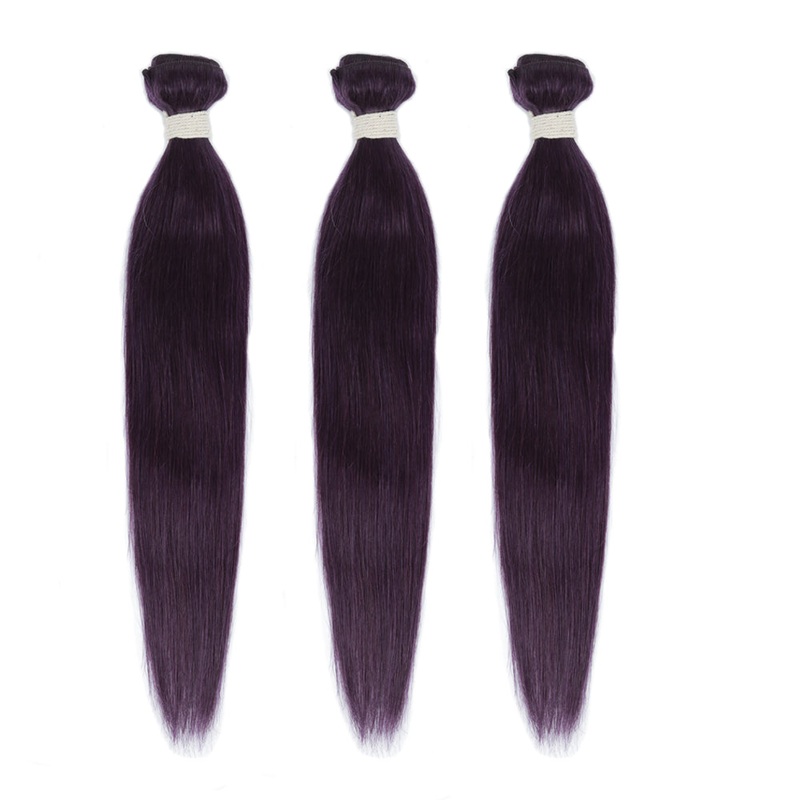 Queen Remy Human Hair 3 Bundles Straight Hair Weave Purple Color 8″8″8″