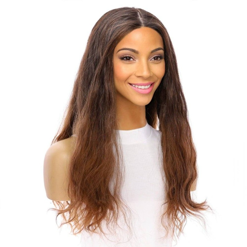 26″ Ponytail Silk Top Wig Dark Brown Ombre Wavy Zig Zag Lace Front