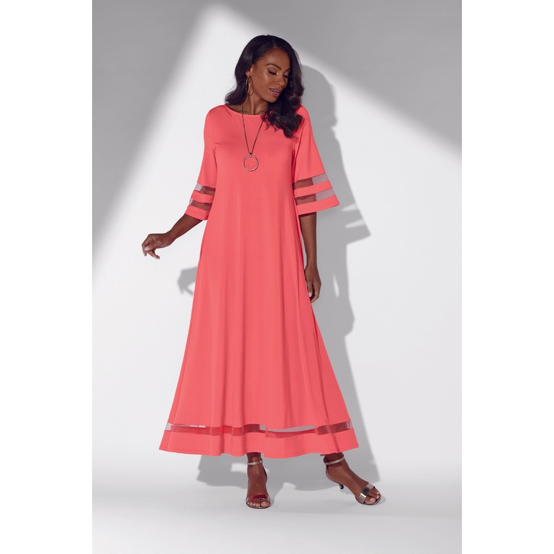 Trimmed with Mesh Maxi Dress by Studio EY CORAL 1X