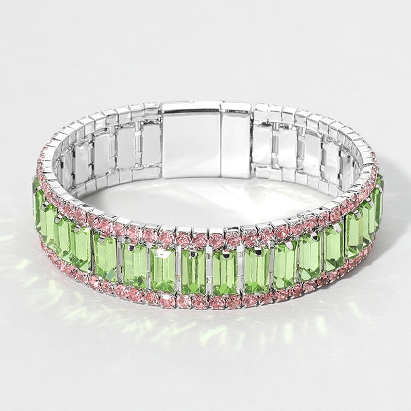 Baguette Stone Cluster Magnetic Evening Bracelet Green, Pink&Green