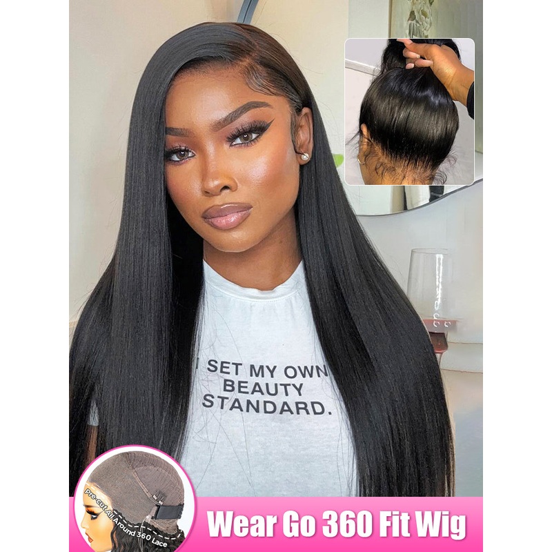 CurlyMe 360 Lace Wear Go Pre-Bleached Straight Human Hair Glueless Wigs Pre-Plucked Lace Front Wig 10