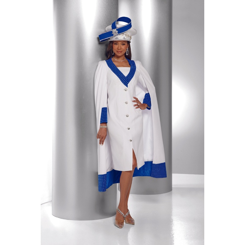 New Horizon Cape Dress by Lisa Rene Black Label WHITE/ROYAL 12