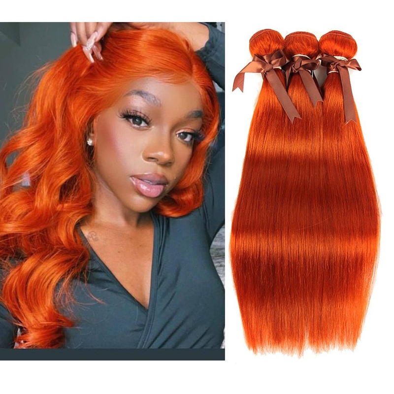 Queen Remy Human Hair 3 Bundles Straight Hair Weave Orange Color 8″8″8″