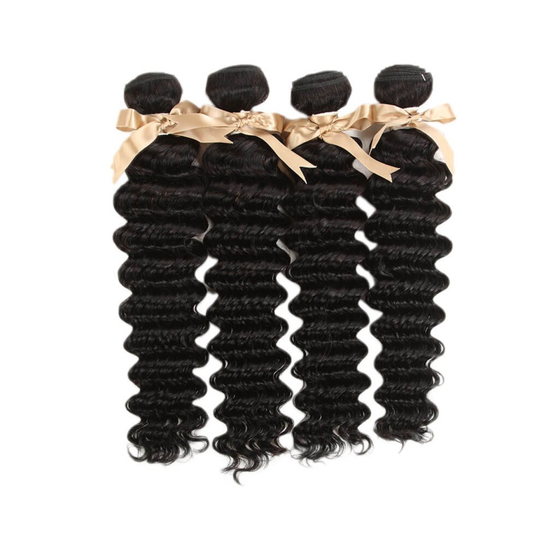 QVR Remy Human Hair 4 Bundles Deep Wave Natural Color 10″10″10″10″