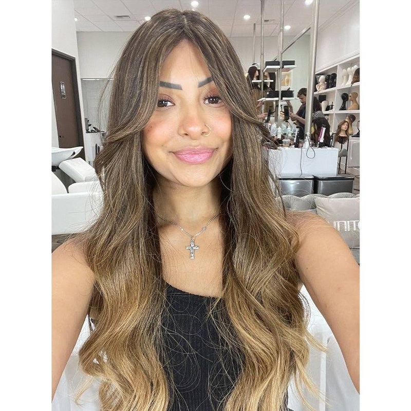 26″ Ponytail Silk Top Wig Dark Brown Ombre