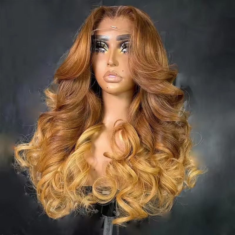Ombre Light Brown Wigs 13×6 Lace Frontal Wigs Human Hair Pre Plucked Brazilian Virgin Hair Glueless Body Wave Wigs 16 13×6 Full Lace 150%