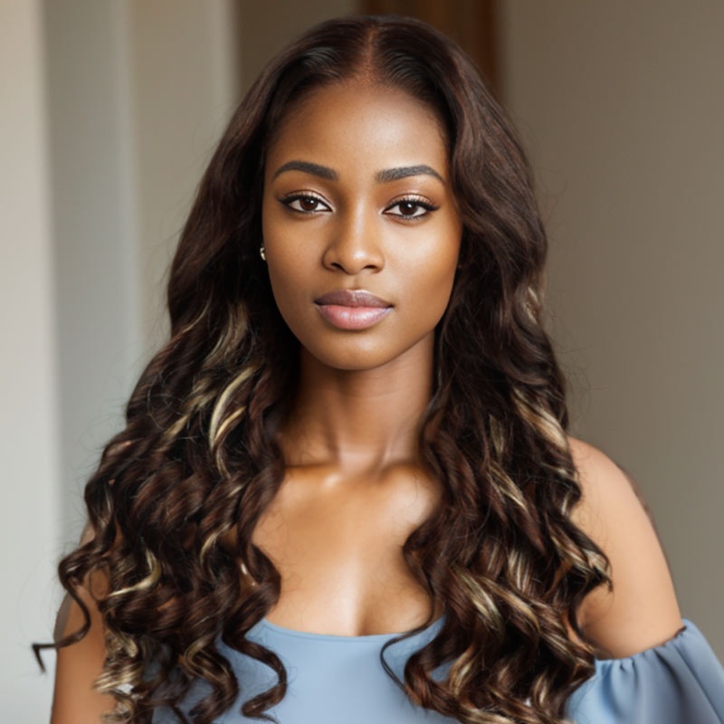 QVR P4/613 New Body Wave 13×4 Lace Front Wig Human Hair Wigs 16”