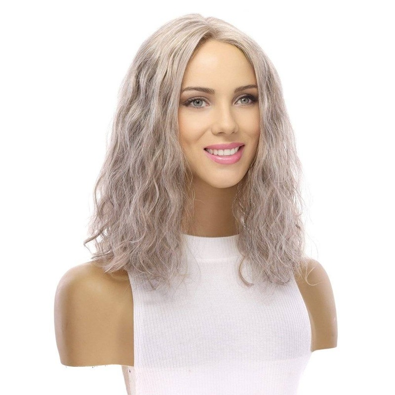 16″ Divine Lace Top Topper Champagne Grey Wavy Zig Zag Lace Front