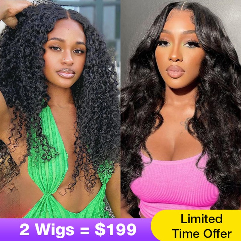 2Wigs = $199 | Jerry Curly & Body Wave Versatile 8×5 HD Lace Pre Everything Put On & Go Glueless Wig 8×5 Pre Cut Lace – Jerry Curly Wig – 20″ – 220% 8×5 Pre Cut Lace – Body Wave Wig – 20″ – 220%