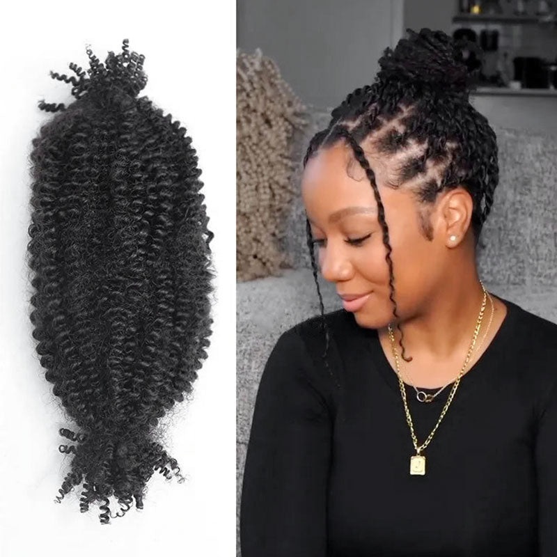 50% OFF|Natural Black Spring Twist Human Hair Extensions Natural Black 3 Packs (Full Head) 10”