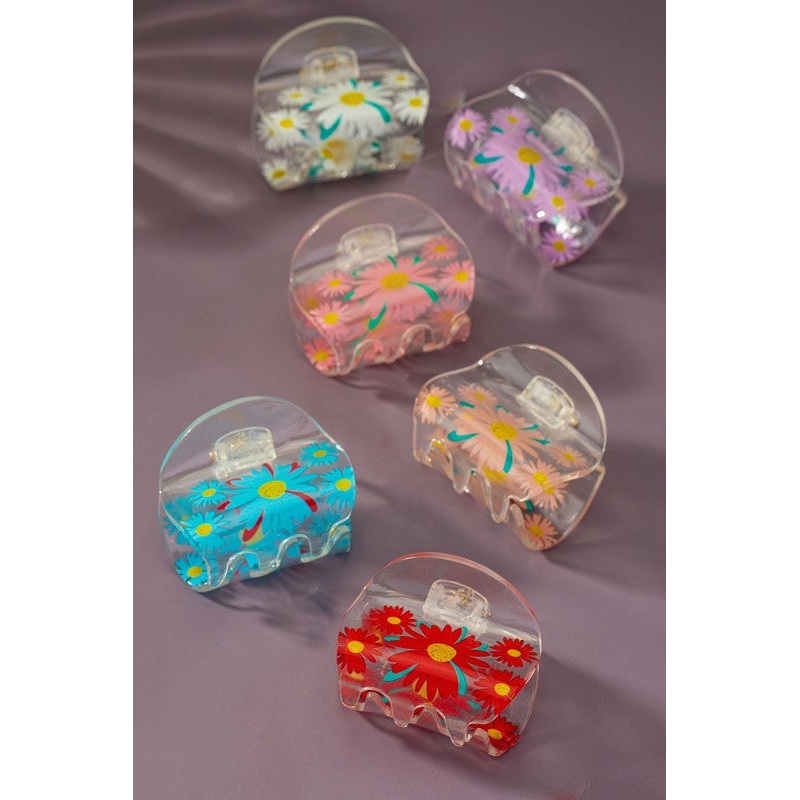 Clear lucite hair claw clip with flower prints White one size