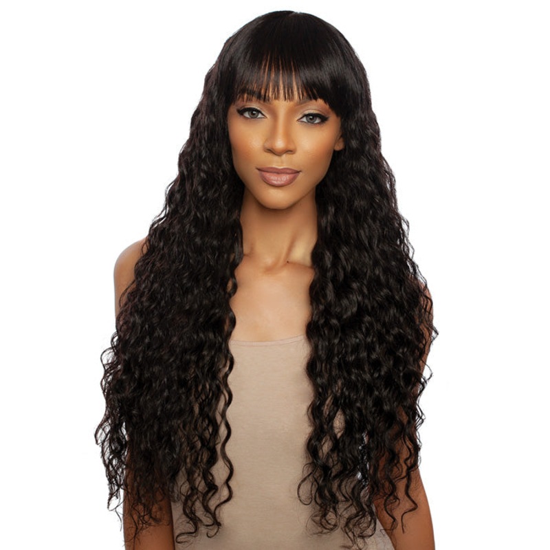 Mane Concept Unprocessed Human Hair 11A Deep Curl Full Bang Full Wig TRM114 NATURAL