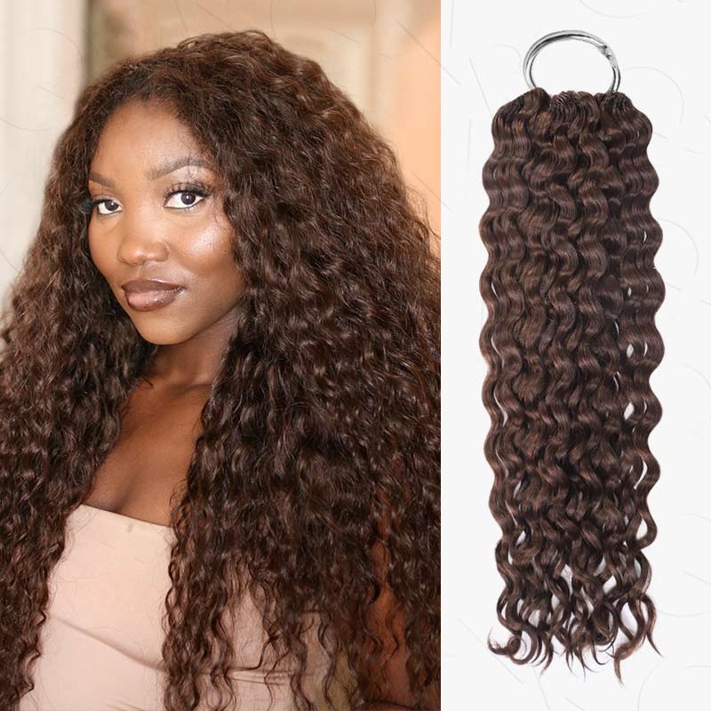 P3G5|#4 Water Wave Feather Crochet Hair Dark Brown#4 14” 3 Packs+2 Free Packs (Total 5 Packs)