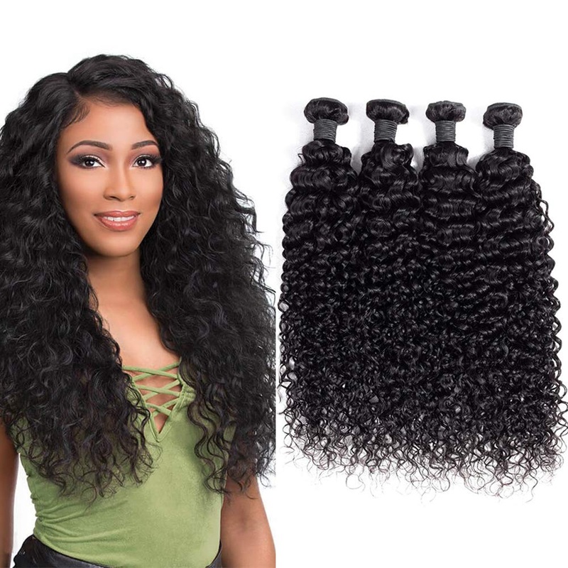 QVR Jerry Curly Human Hair Weaves 4 Bundles 8″8″8″8″ 10A Human Virgin Hair