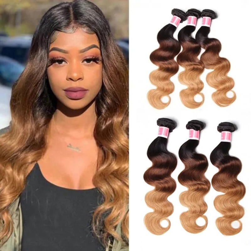T1B/4/27# Three Tone Ombre Brazilian Body Wave Virgin Hair 3 Bundles 3 pcs 10inch