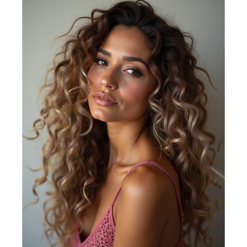 curly (3A curls) clip-in hair extensions ash brown balayage. 14″ Regular Classic