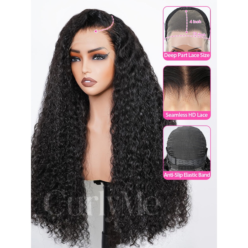 CurlyMe 13×4 Swiss HD Lace Frontal Pre-bleached Water Wave Hair Pre plucked Lace Front Wigs 180% Transparent Lace 8(bob)