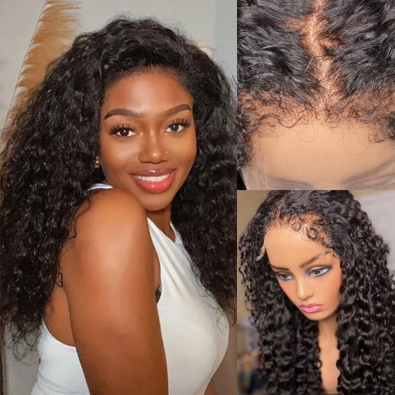 QVR Curly Edges Hairline Water Wave 5×5 Transparent HD Lace Closure Human Hair Wigs 5×5 Transparent Lace 180% 12