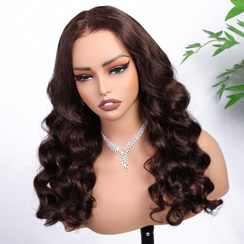 #4 Chocolate Brown Retro Glam Waves Glueless Wig 8×5 Closure HD Lace Pre Plucked Hairline Ready to Go 12 8×5 Pre Cut Lace 150%