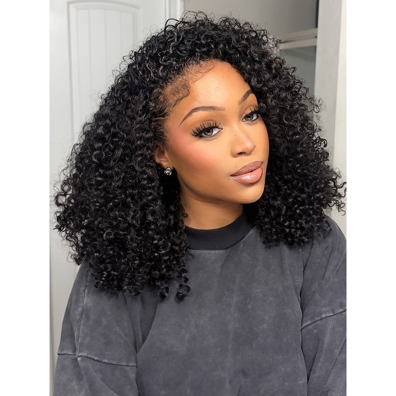 CurlyMe 3 In 1 Half Wig Human Hair Flip Over Wig With Adjustable String Beginner Friendly Kinky Straight 180% 12