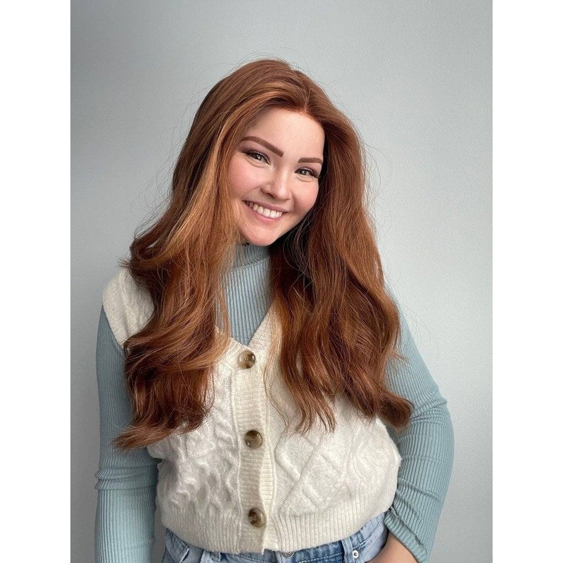 24″ Gisele Silk Top Wig Copper w/ Toning & Full Highlight Wavy