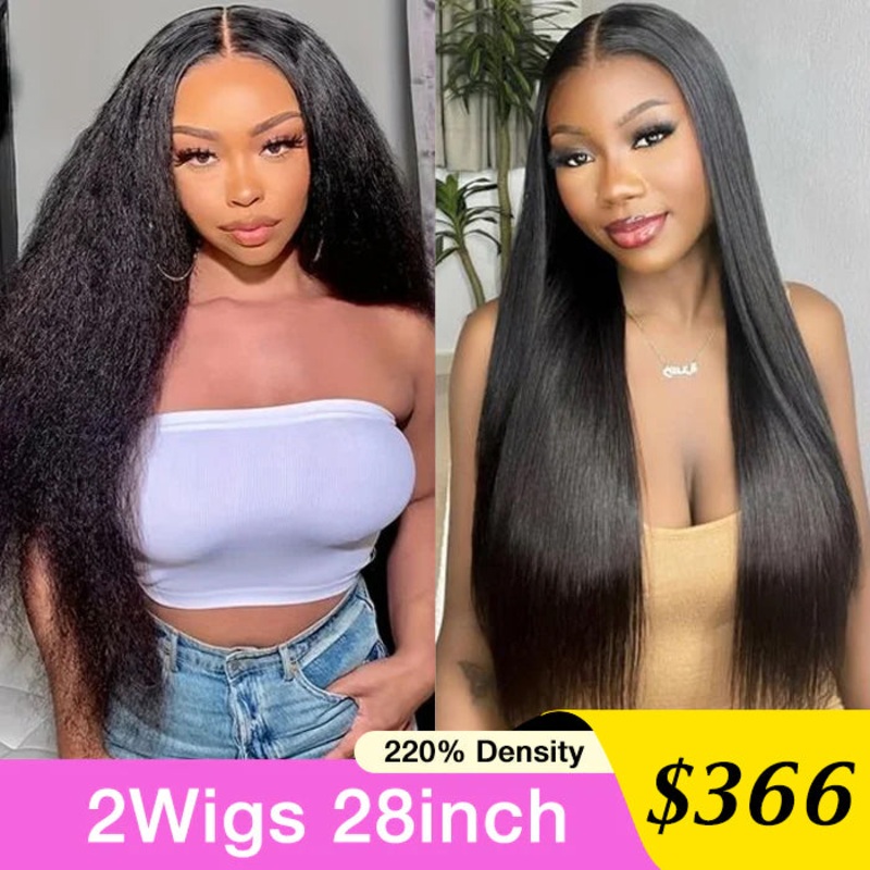 [2Wigs 28inch]  3S Install Glueless Wig 8×5 Closure HD Lace Pre Plucked & Bleached Ready to Go Wig Kinky Straight Wig – 28inch 220% – 8×5 Pre Everything Silky Straight Wig – 28inch 220% – 8×5 Pre Everything