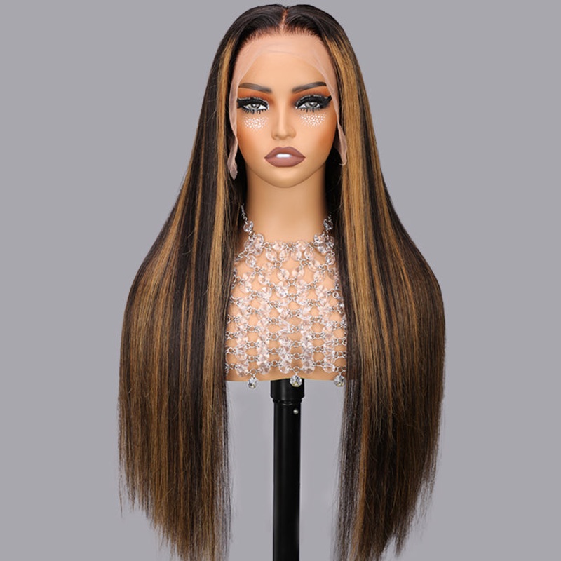Balayage Highlight 1B/30 Straight Pre Plucked Natural Hairline 13×6 Full Lace Frontal Human Hair Wigs 16 13×6 Full Lace 150%