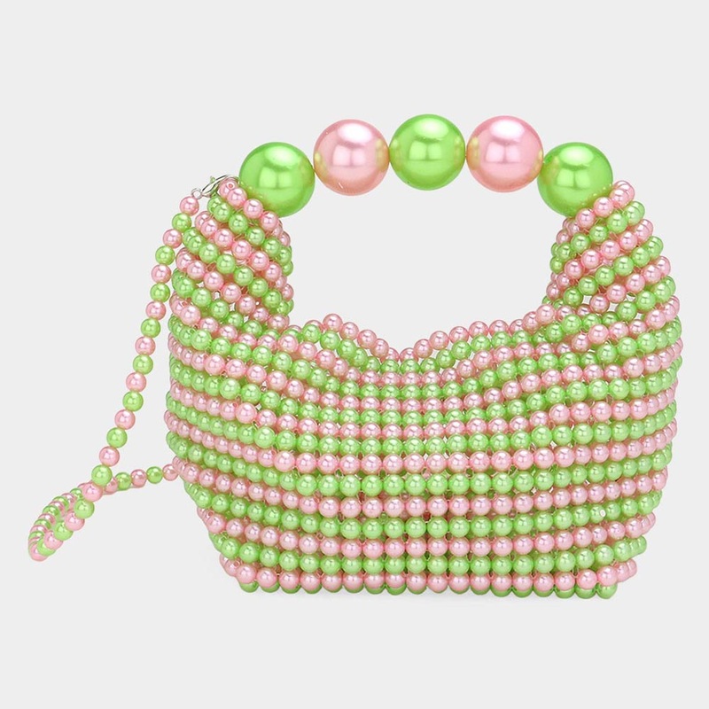 Pearl Beaded Handbag / Crossbody Bag Pink&Green