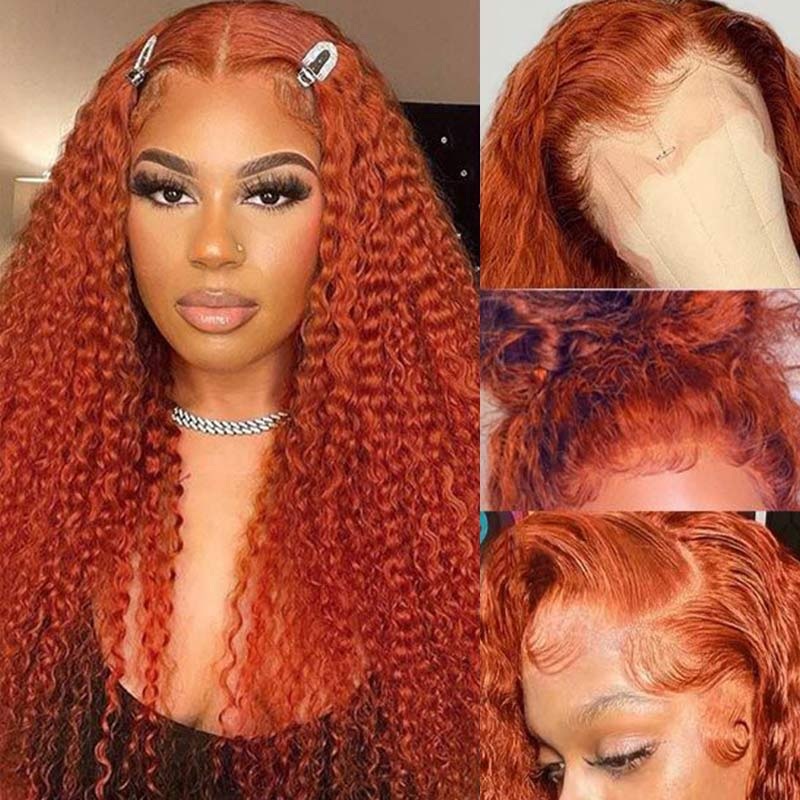QVR Ginger Orange Lace Part Wigs Curly 13×4 Lace Frontal Human Hair Wigs 13×4 Lace 14