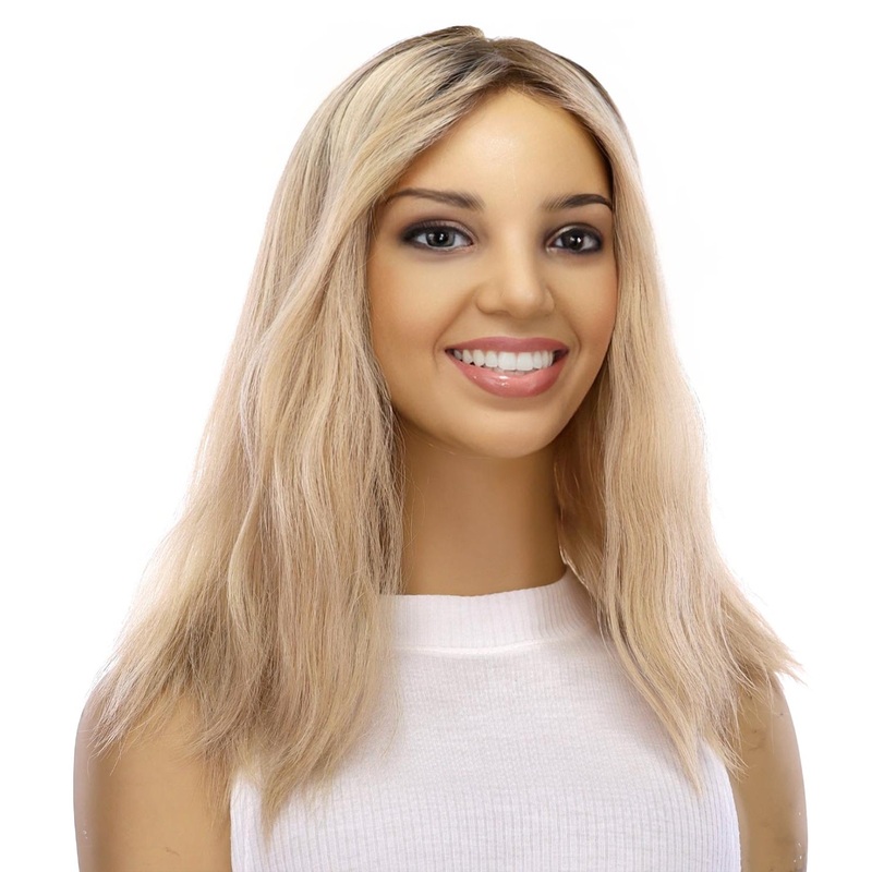 16″ Princess Silk Top Wig Beige Blonde Wavy Zig Zag Lace Front