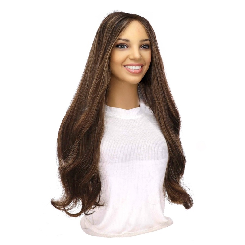 24″ Divine Lace Top Topper Dark Brown w/ Highlights Zig Zag Lace Front