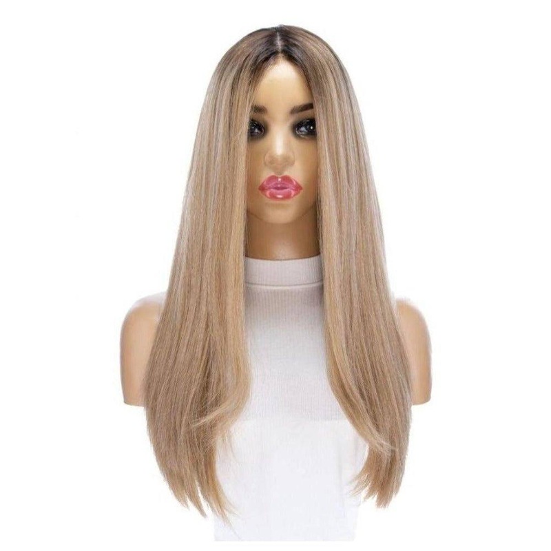 24″ Gisele Silk Top Wig Ash Blonde w/ Rooting Zig Zag Lace Front
